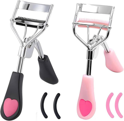 Stainless Steel Eyelash Curler with Built-in Comb Pinch Pain-Free Suitable for Any Eye Shapes and Sizes, with 5 Silicone Refill Pads (Light Pink)