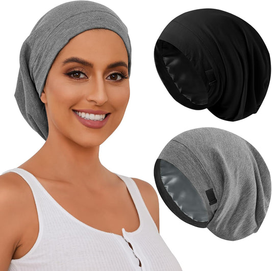 Silk Bonnet for Sleeping Women, Adjustable Silky Satin Lined Sleep Cap, Silk Hair Wrap Slouch Beanie Hat