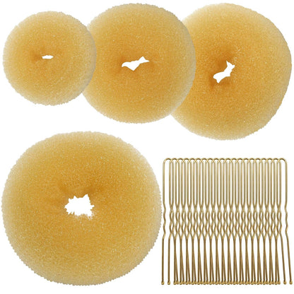 Hair Bun Maker for Women, 4 Pcs Brown Ballet Buns in 4 Sizes, Hair Donuts