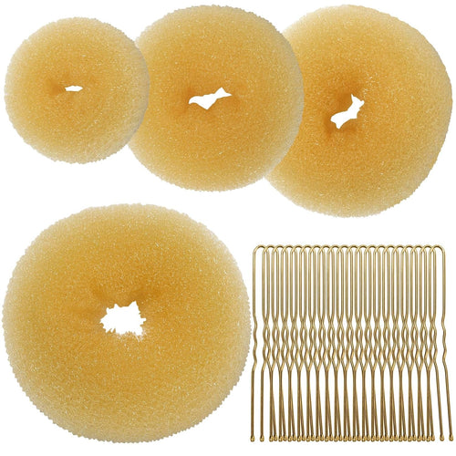 Hair Bun Maker for Women, 4 Pcs Brown Ballet Buns in 4 Sizes, Hair Donuts