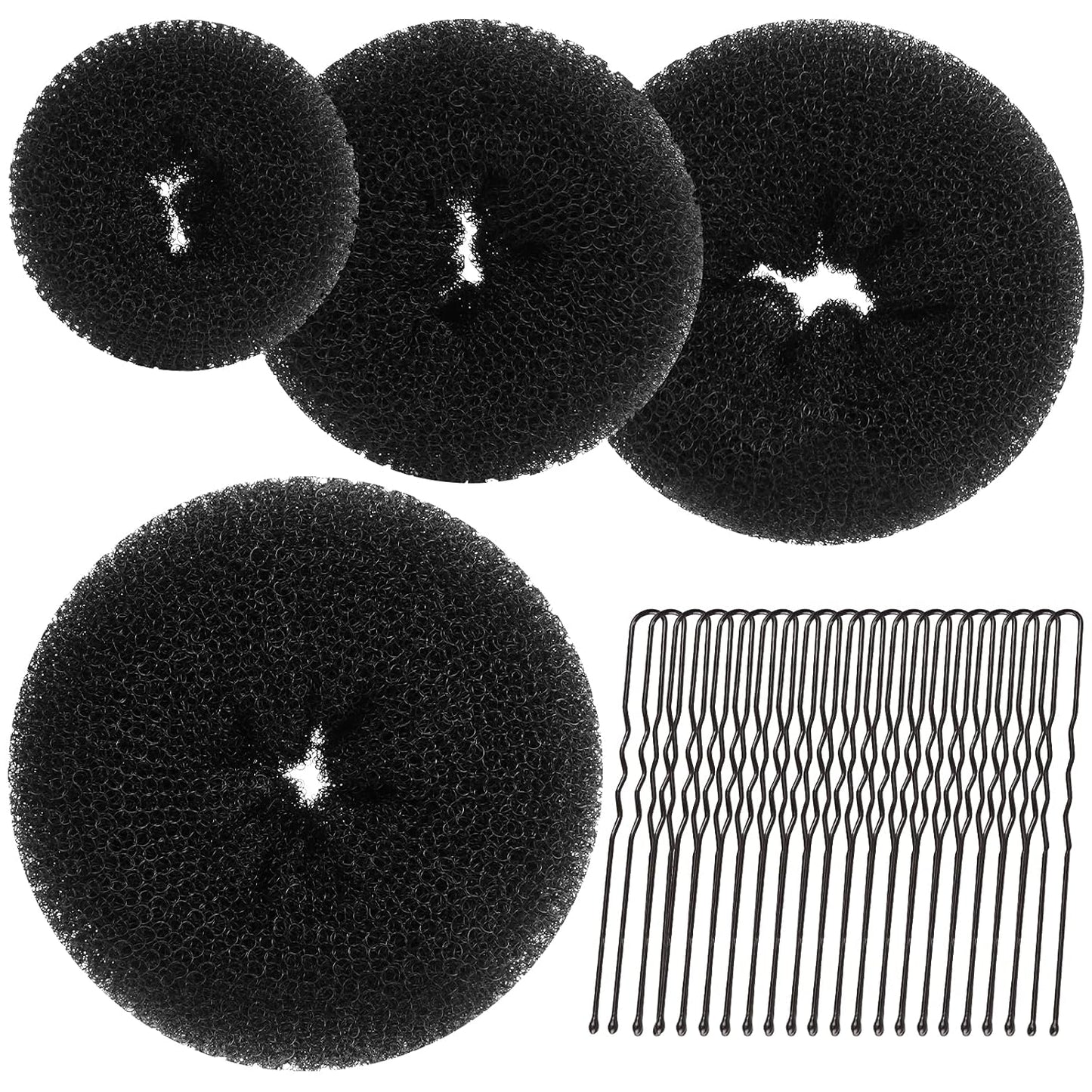 Hair Bun Maker for Women, 4 Pcs Brown Ballet Buns in 4 Sizes, Hair Donuts