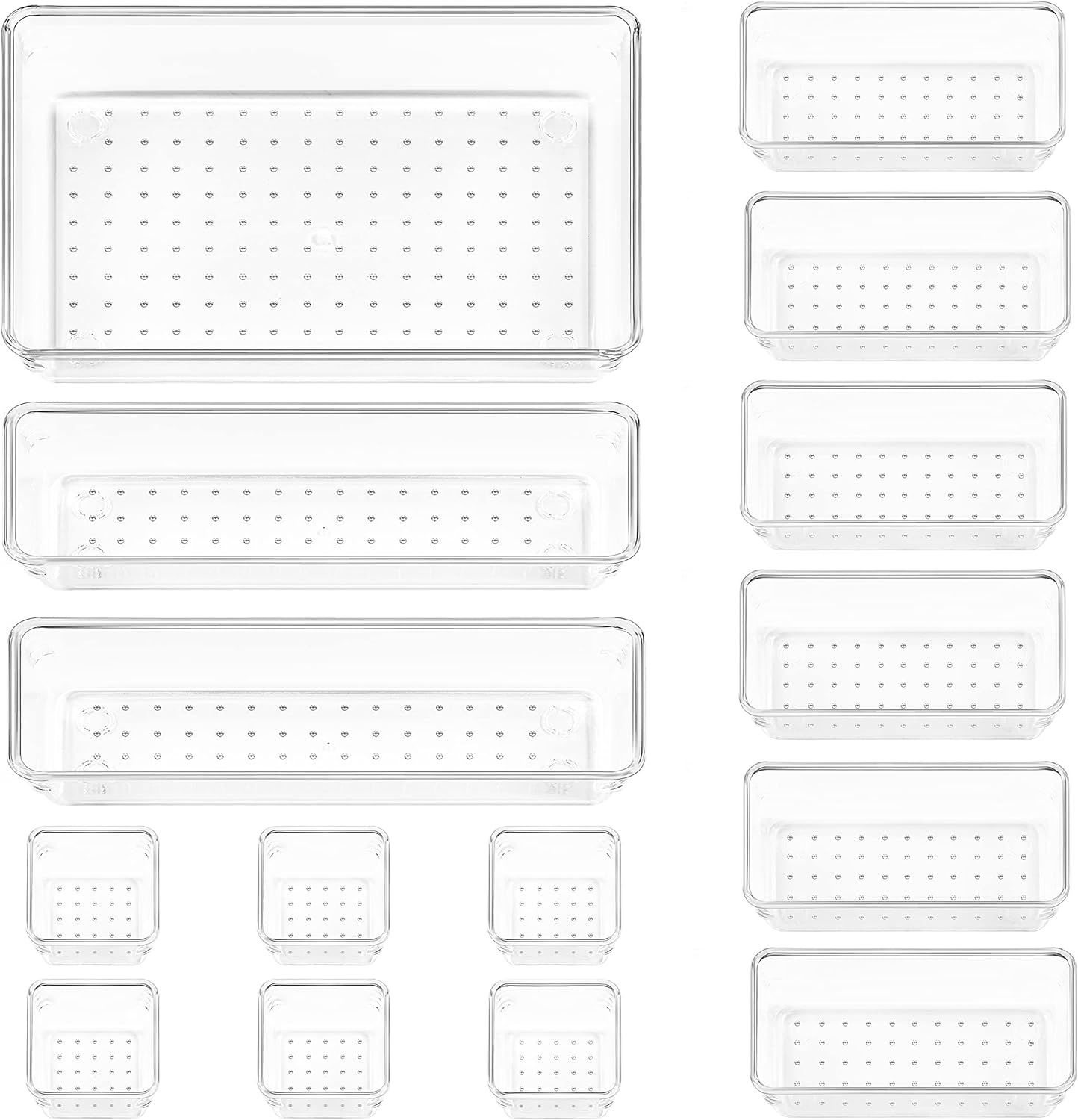 25 PCS Clear Plastic Drawer Organizers Set, 4-Size Versatile Bathroom and Vanity Drawer Organizer Trays, Storage Bins for Makeup, Bedroom, Kitchen Gadgets Utensils and Office