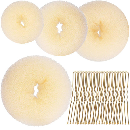 Hair Bun Maker for Women, 4 Pcs Brown Ballet Buns in 4 Sizes, Hair Donuts