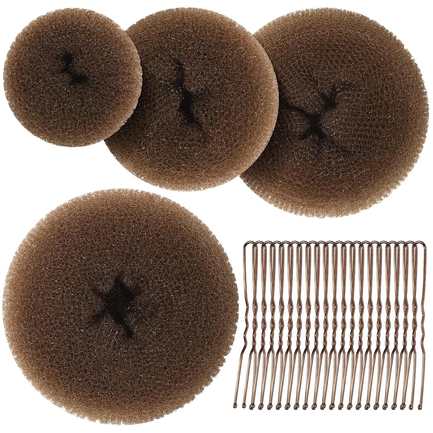 Hair Bun Maker for Women, 4 Pcs Brown Ballet Buns in 4 Sizes, Hair Donuts