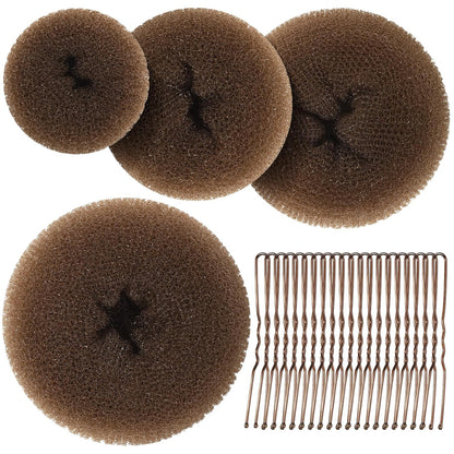 Hair Bun Maker for Women, 4 Pcs Brown Ballet Buns in 4 Sizes, Hair Donuts