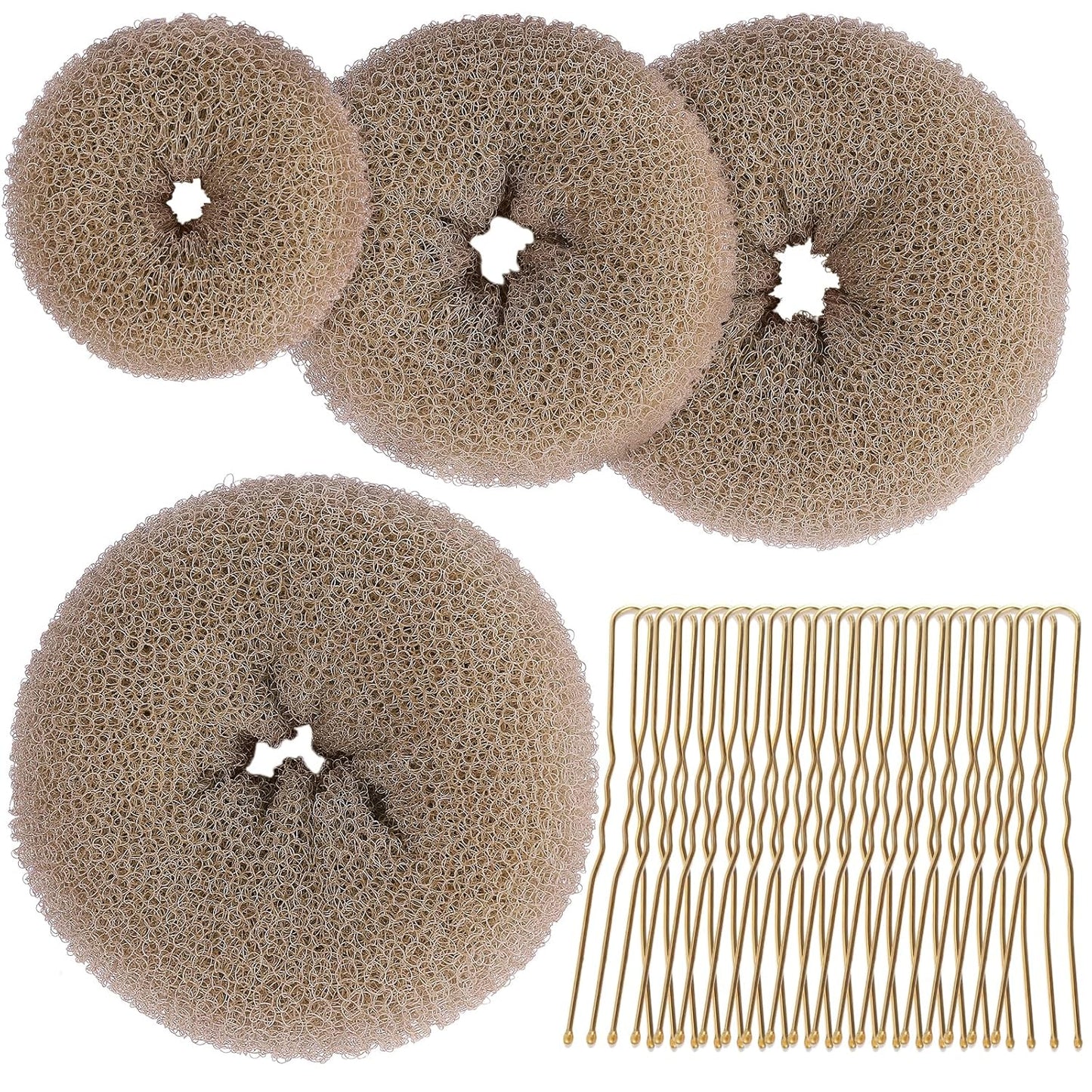 Hair Bun Maker for Women, 4 Pcs Brown Ballet Buns in 4 Sizes, Hair Donuts